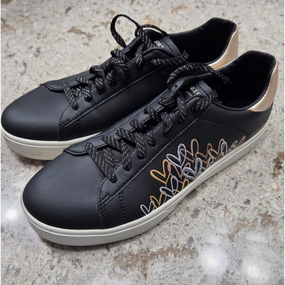 Skechers x JGoldcrown Women's Lace Up Fashion Sneakers Black Hearts Size 10‎